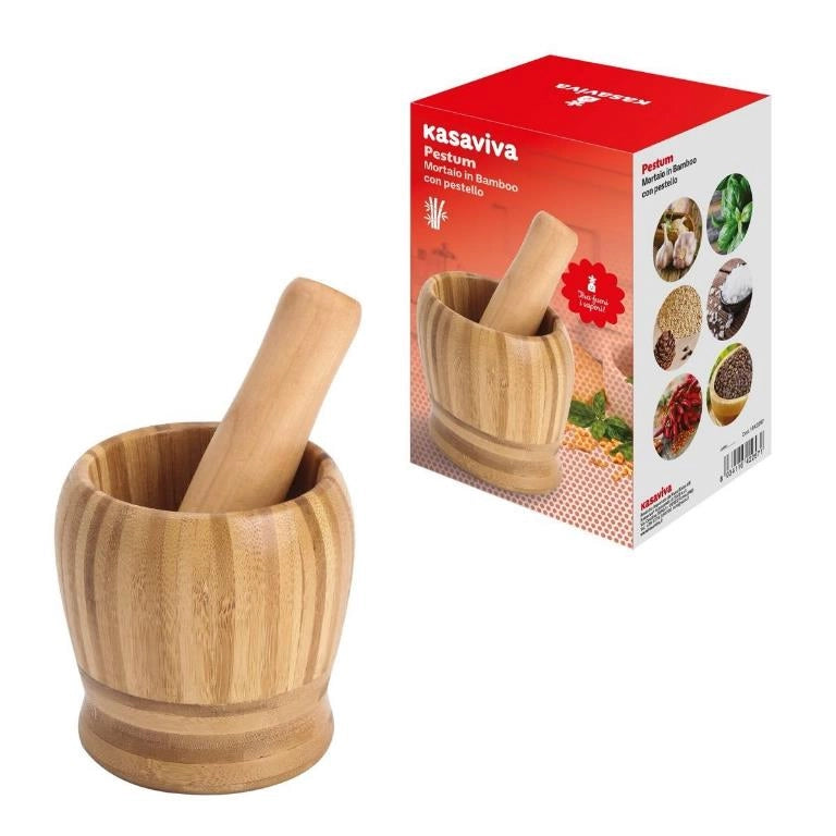 Mortaio con Pestello in Legno di Bamboo