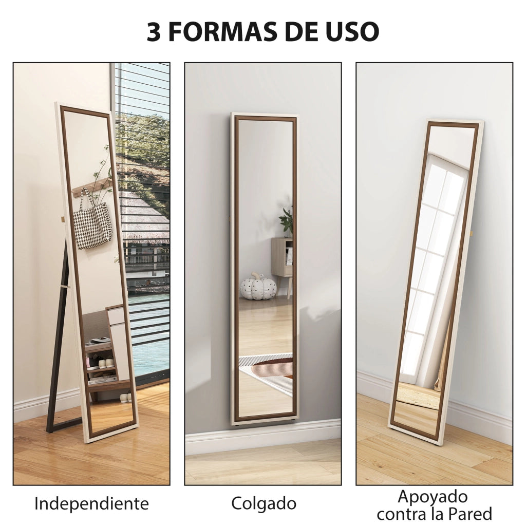 Specchio a Pieno Corpo ¨C Minimal ¨C Bianco e Marrone 157x37 cm
