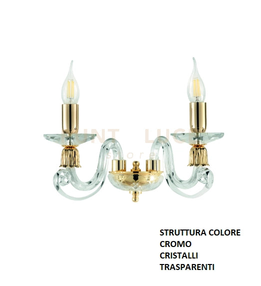 APPLIQUE 1306 2 LUCI TRASPARENTE E CROMO ATTACCO E14 L.36CM