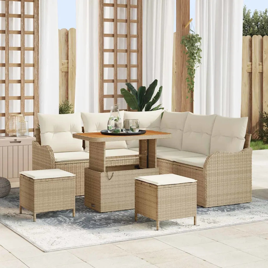 Set Divano da Giardino con cuscino 8 pcs Beige e Crema