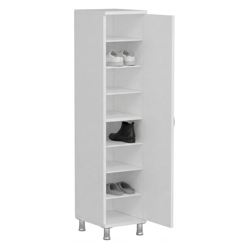 Noepoli, Armadio Multiuso 1 Anta 8 Ripiani, 29x130h cm Bianco