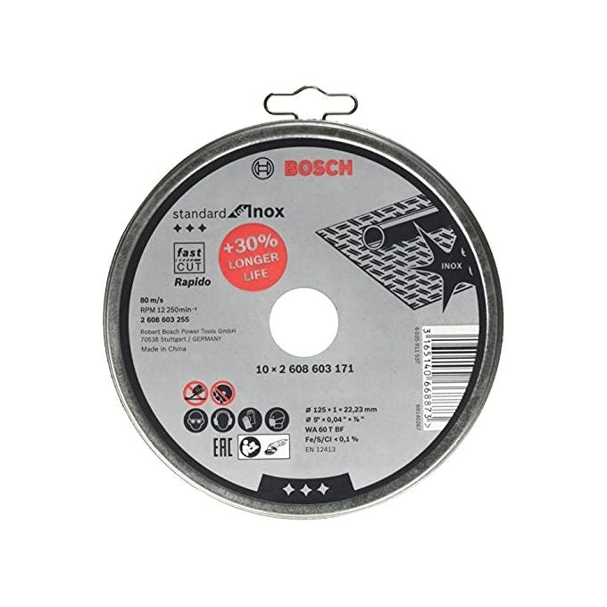 Bosch 2608603255 Standard for Inox Disco da Taglio Rapido 125mm 1mm 22.23mm 10 pezzi colore Nero