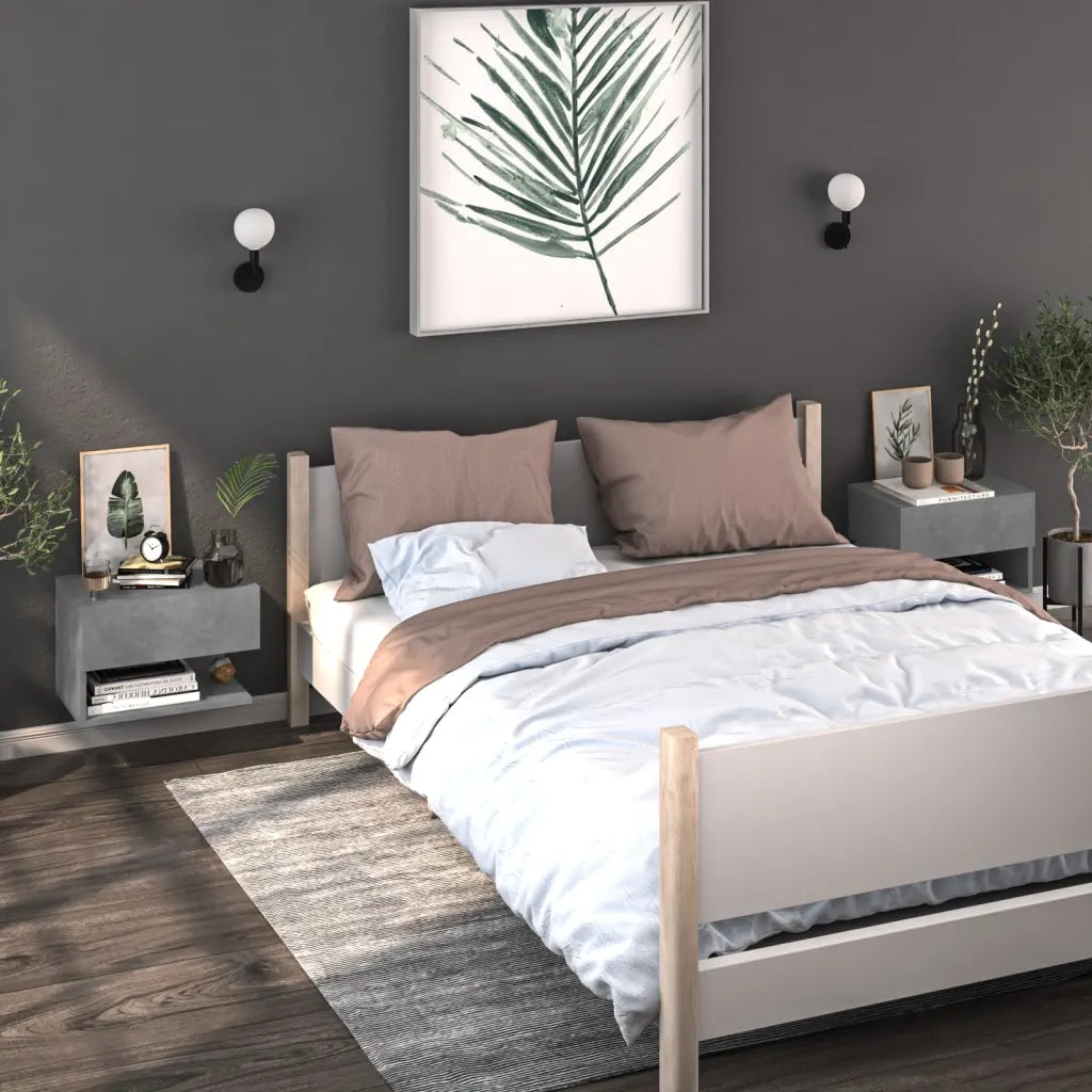 Set di 2 Comodini | Armadio da Notte | Mobiletto da notte a Muro Grigio Cemento