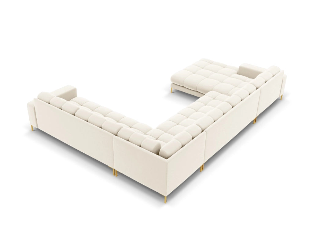 Cosmopolitan Design - Divano panoramico destro "Bali" 7 posti in velluto beige chiaro 