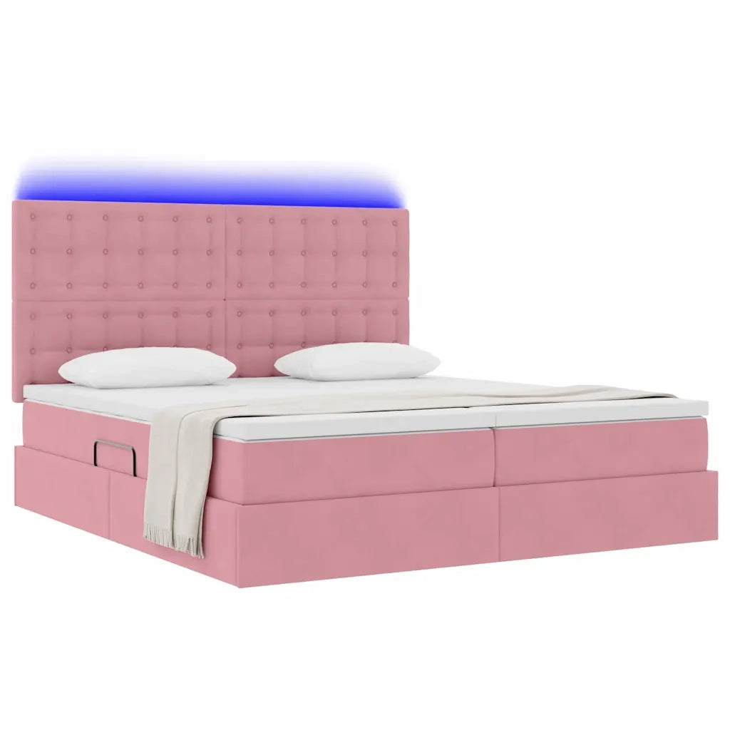 Letto con luci a strisce a LED Rosa 200 x 200 cm Velluto