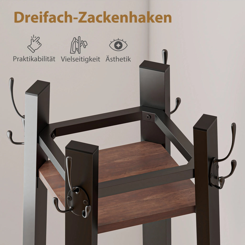 Appendiabiti con scaffali ¨C Zephmum ¨C Marrone, metallo e legno, 4 livelli