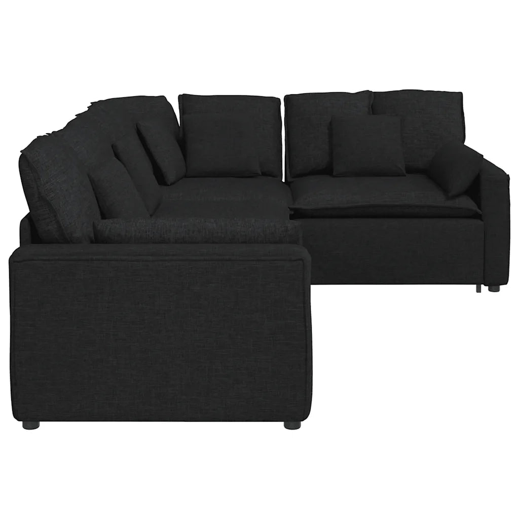 Divano Modulare con Cuscini in Tessuto Nero 3321149