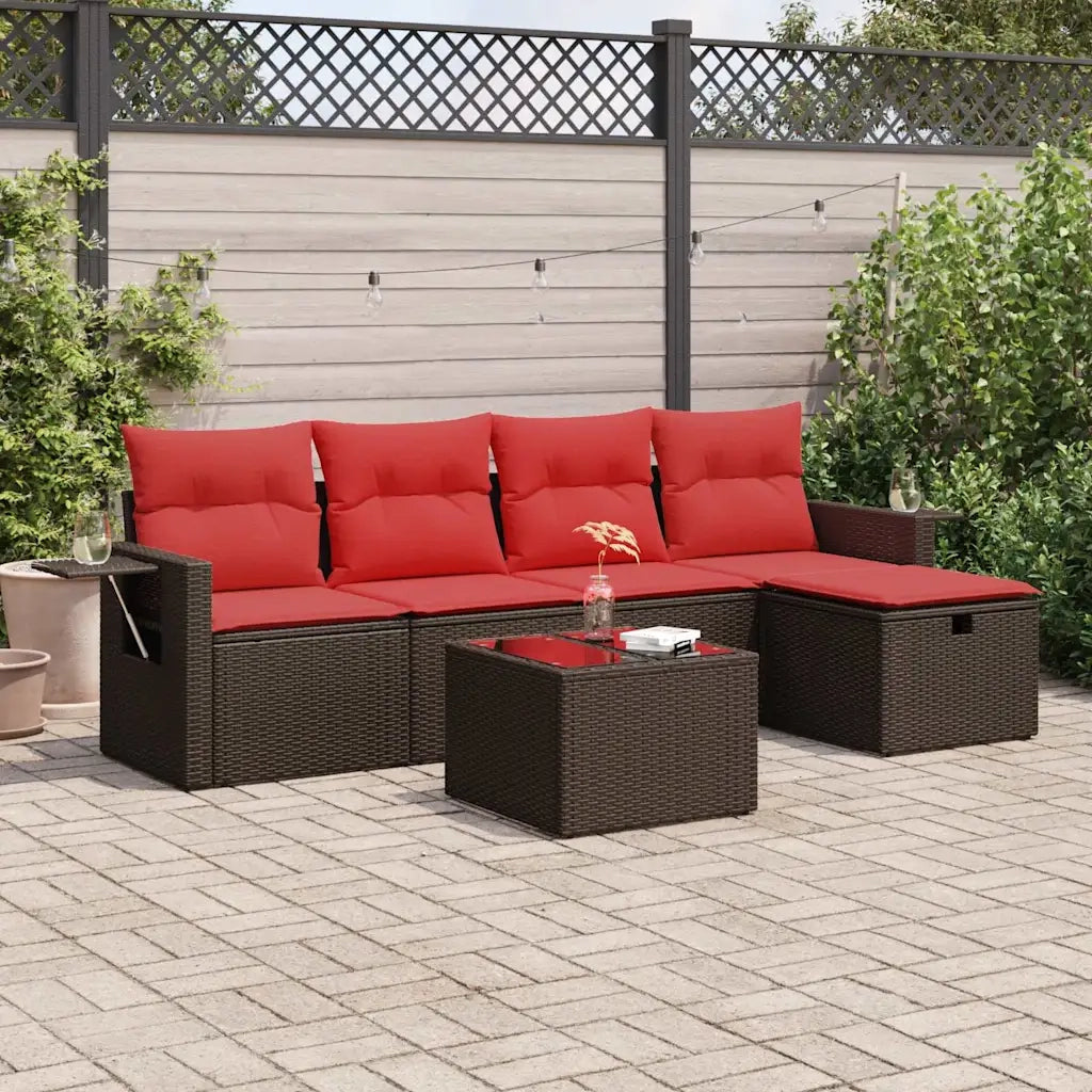 Set Divano da Giardino 6 pz con Cuscini Marrone in Polyrattan 3325480