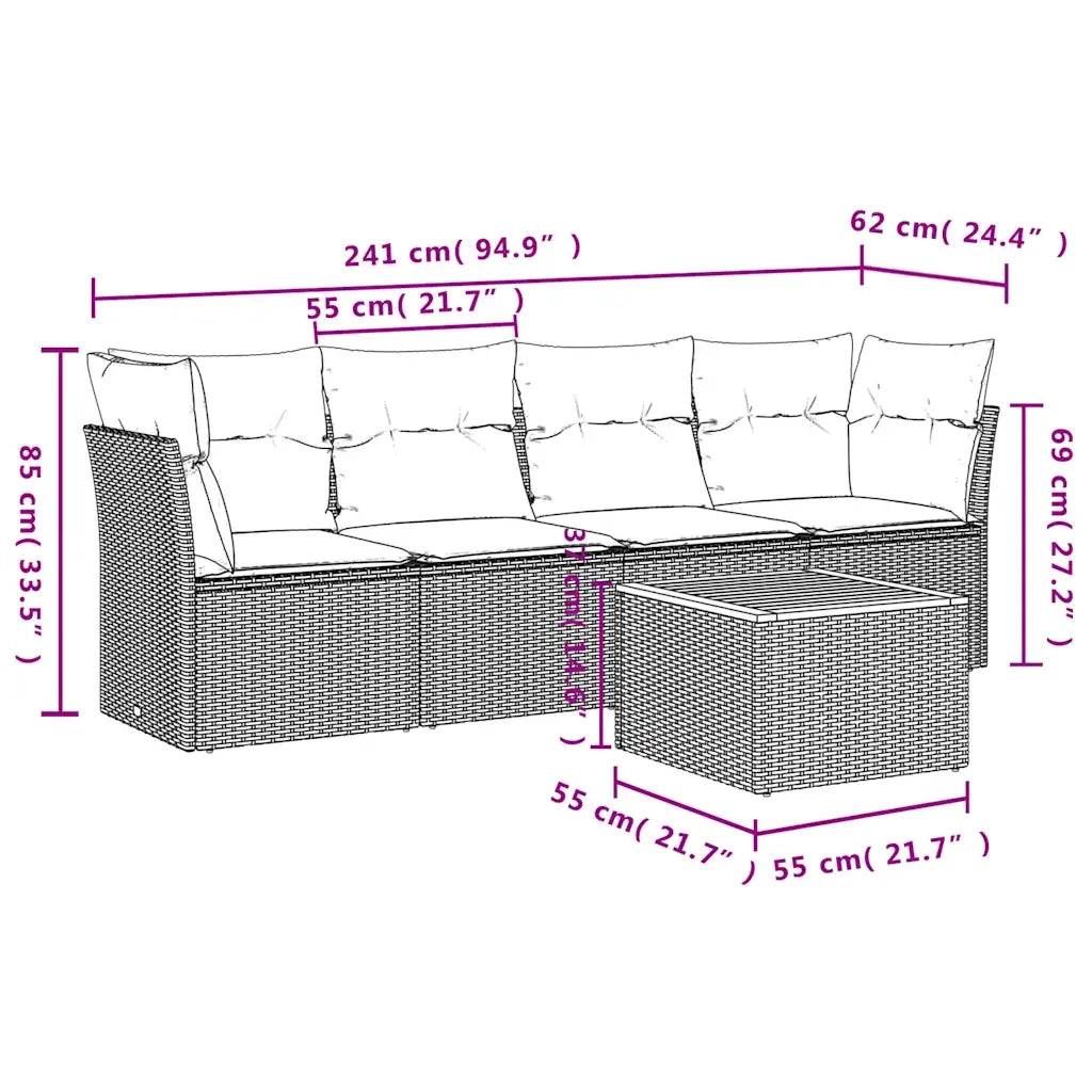 Set Divani da Giardino 5 pz con Cuscini Grigio in Polyrattan 3255809