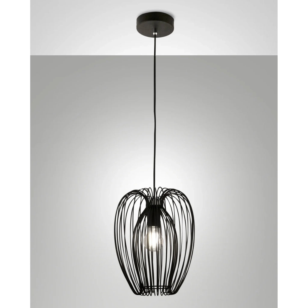 Lampada a Sospensione Nera Fabas Collezione CAMP con Altezza Regolabile e Design Moderno