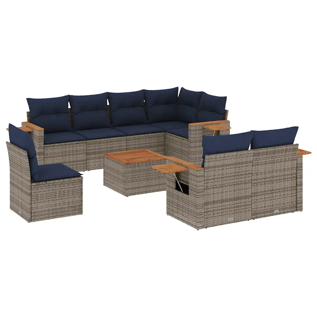 Set Divani da Giardino 9 pz con Cuscini Grigio in Polyrattan 3227013