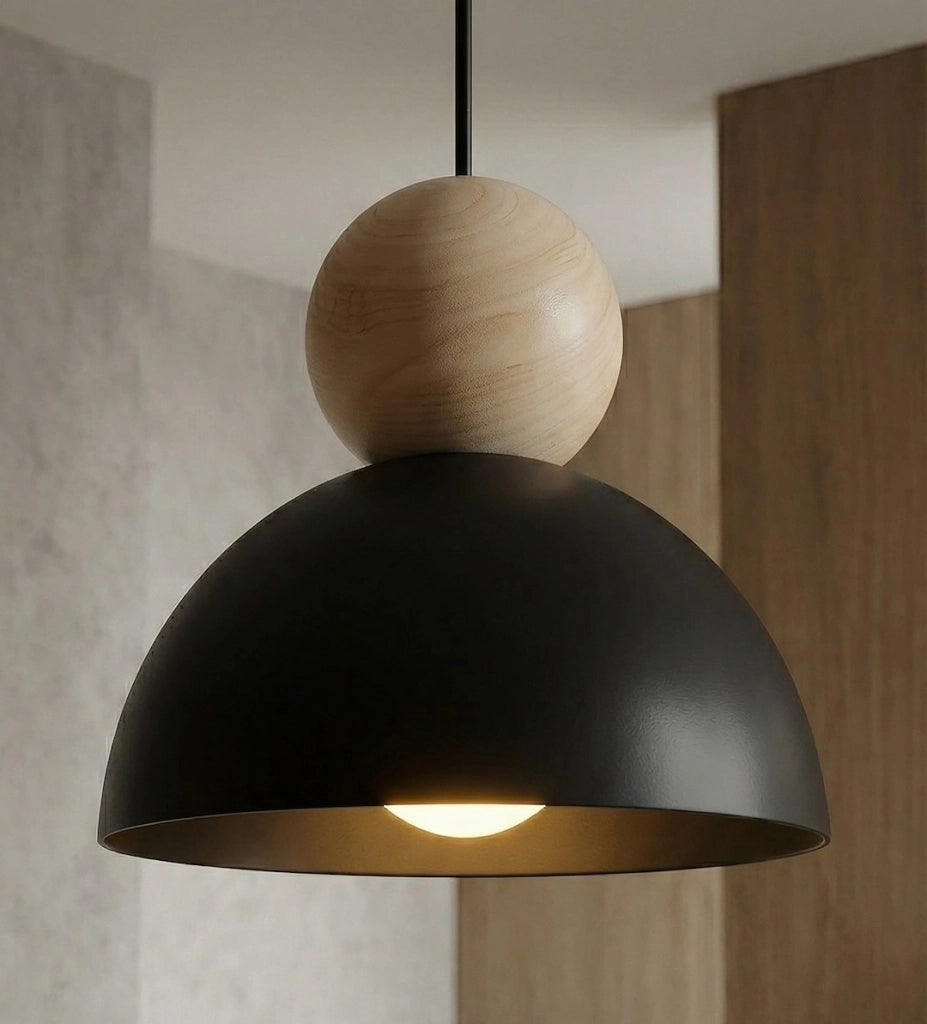 Lampada a sospensione KAKI japandi nera beige 1xE27 Emibig