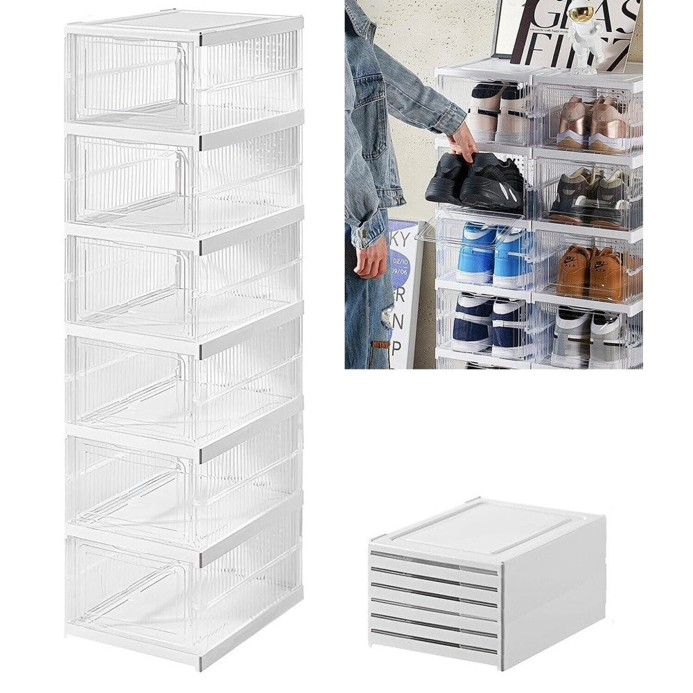 Trade Shop - Scarpiera Pieghevole Scarpe Richiudibile 6 Contenitori Salvaspazio 105x25.5x34.5cm -