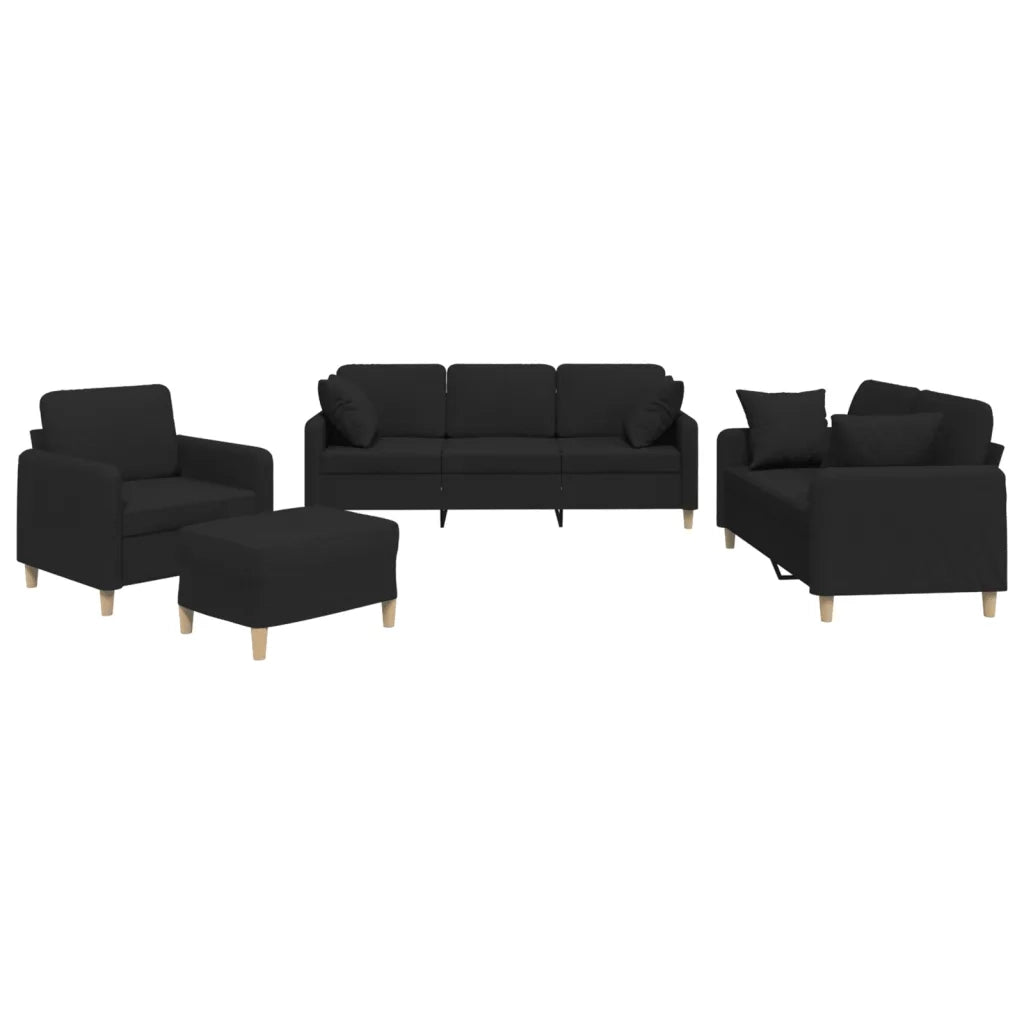 Set Divani 4 pz con Cuscini Nero in Tessuto 3202082