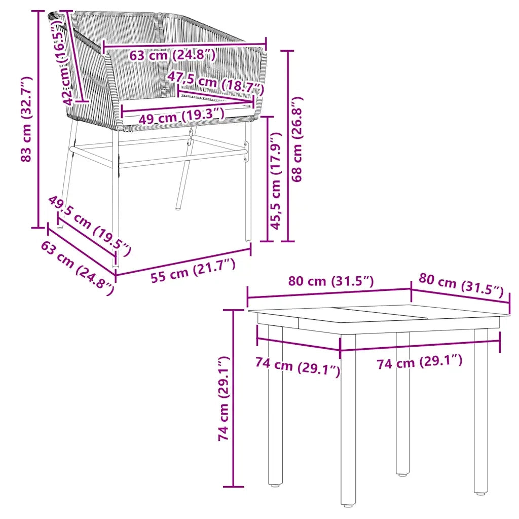 Set da Pranzo da Giardino 5 pz con Cuscini Polyrattan Vetro 3334626