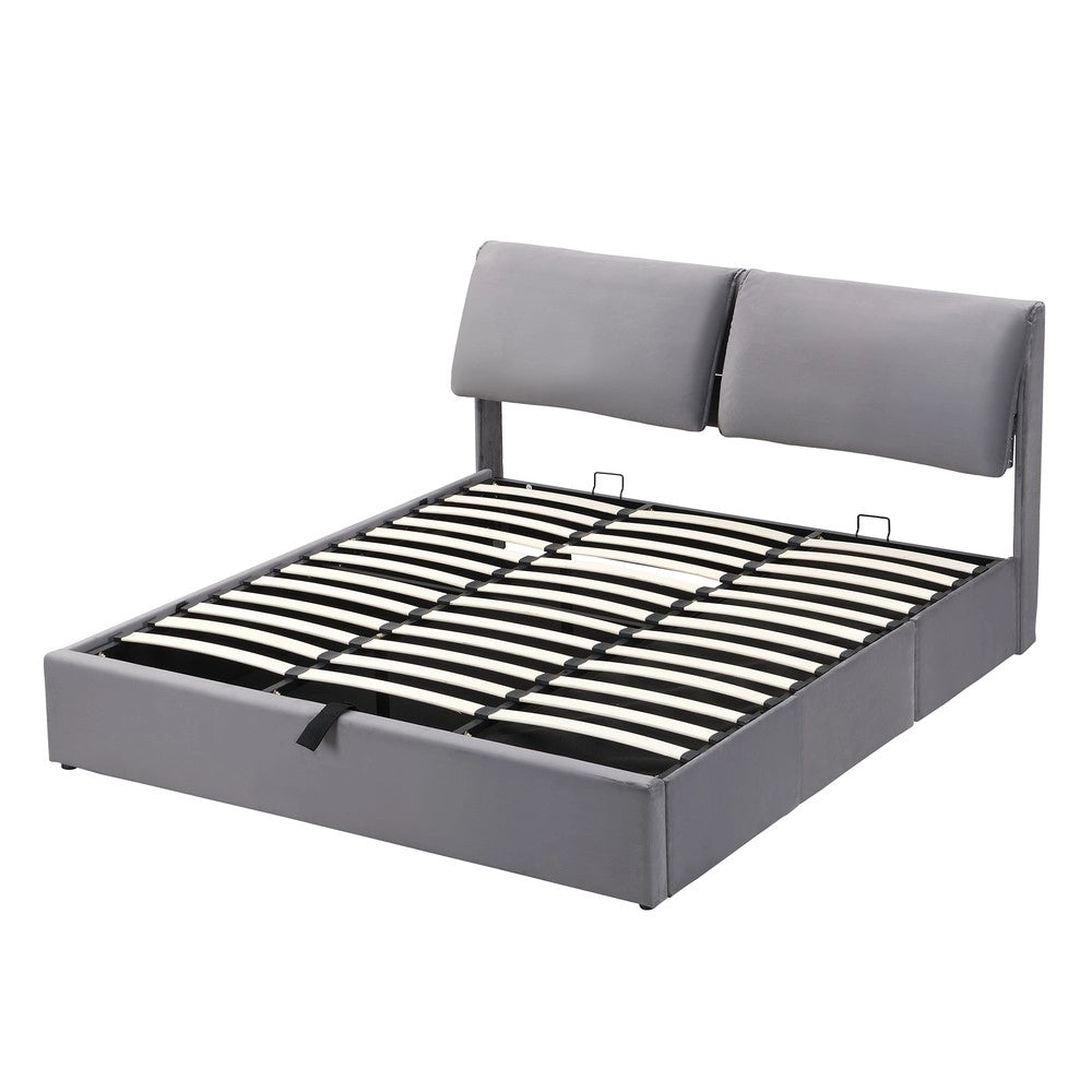 Letto Contenitore Imbottito con Testiera ¨C MINIMAL ¨C Velluto Grigio 160x200