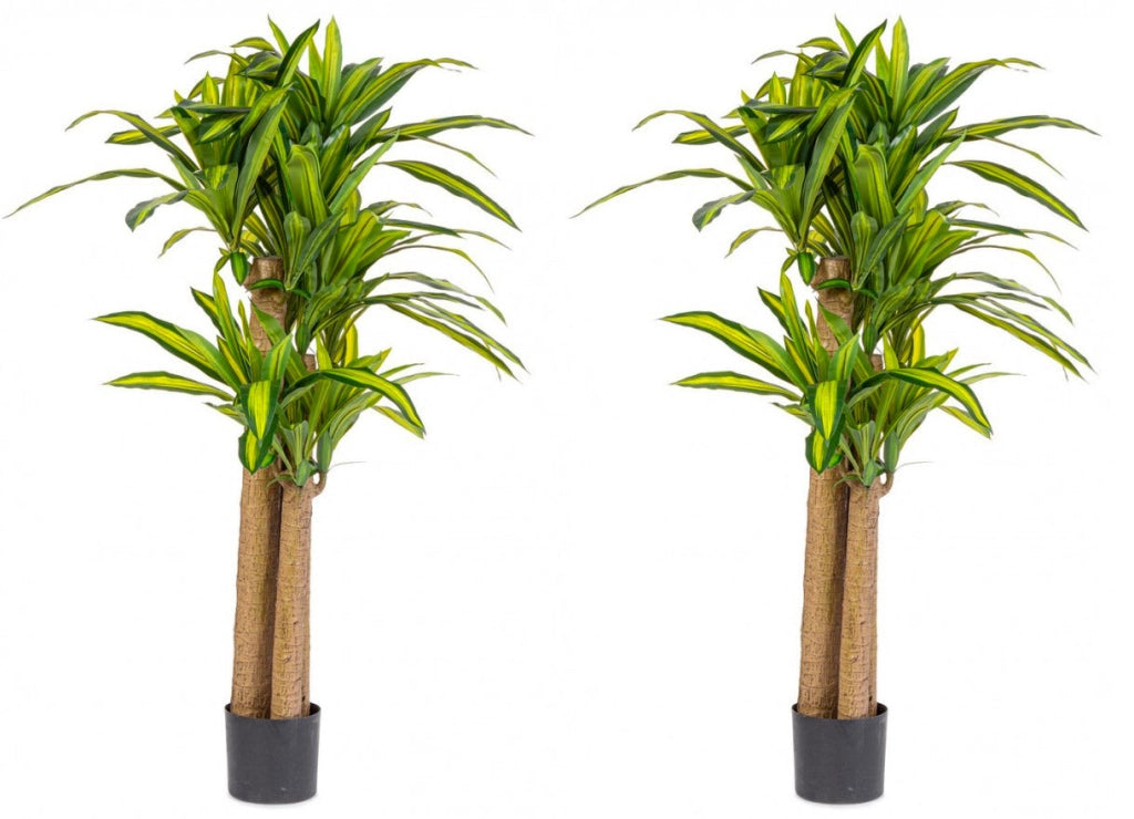 Set 2 Piante Artificiali Dracaena Ø110x150 cm in Plastica con Vasi Verde
