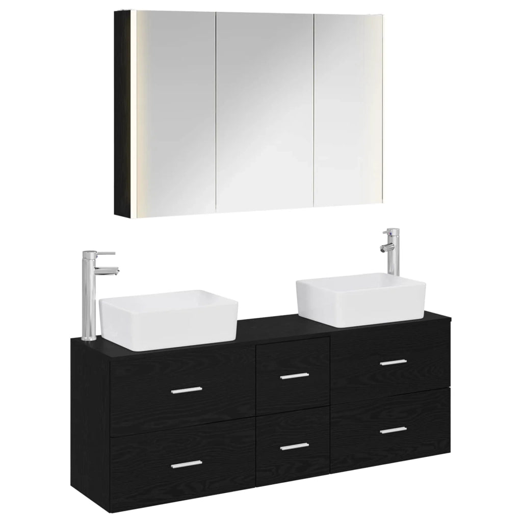 Set di mobili per il bagno 4 pz Rovere Nero 3406864