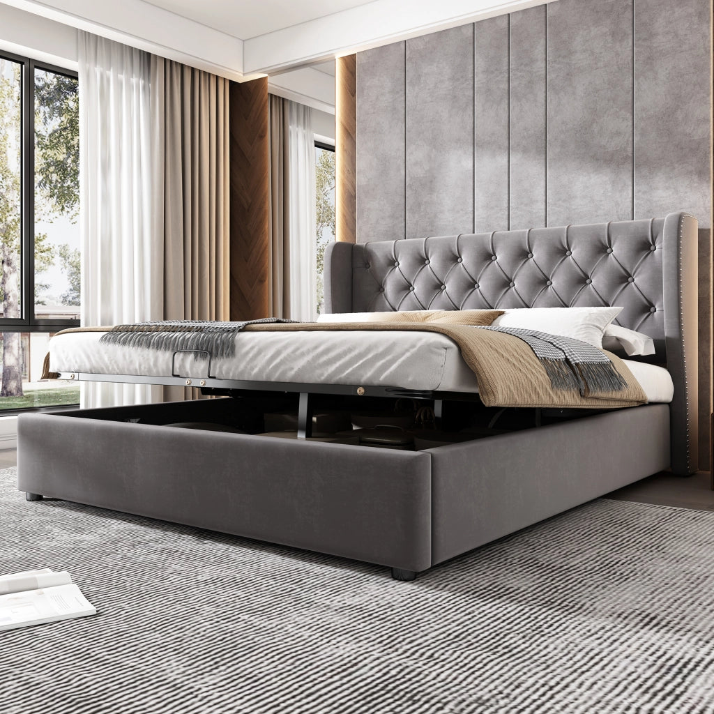 letto imbottito velluto grigio 140 x 190 cm
