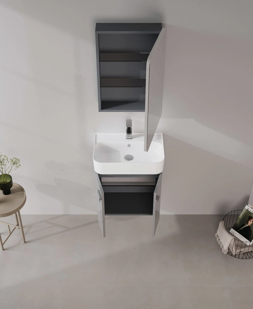Mobile da bagno con specchio "Orbit 50" - 50 x 16 x 71 cm - Grigio
