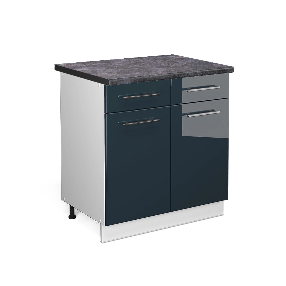 Mobiletto base per cucina Fame-Line Blu scuro lucido/Bianco 80 cm, PL Antracite Vicco