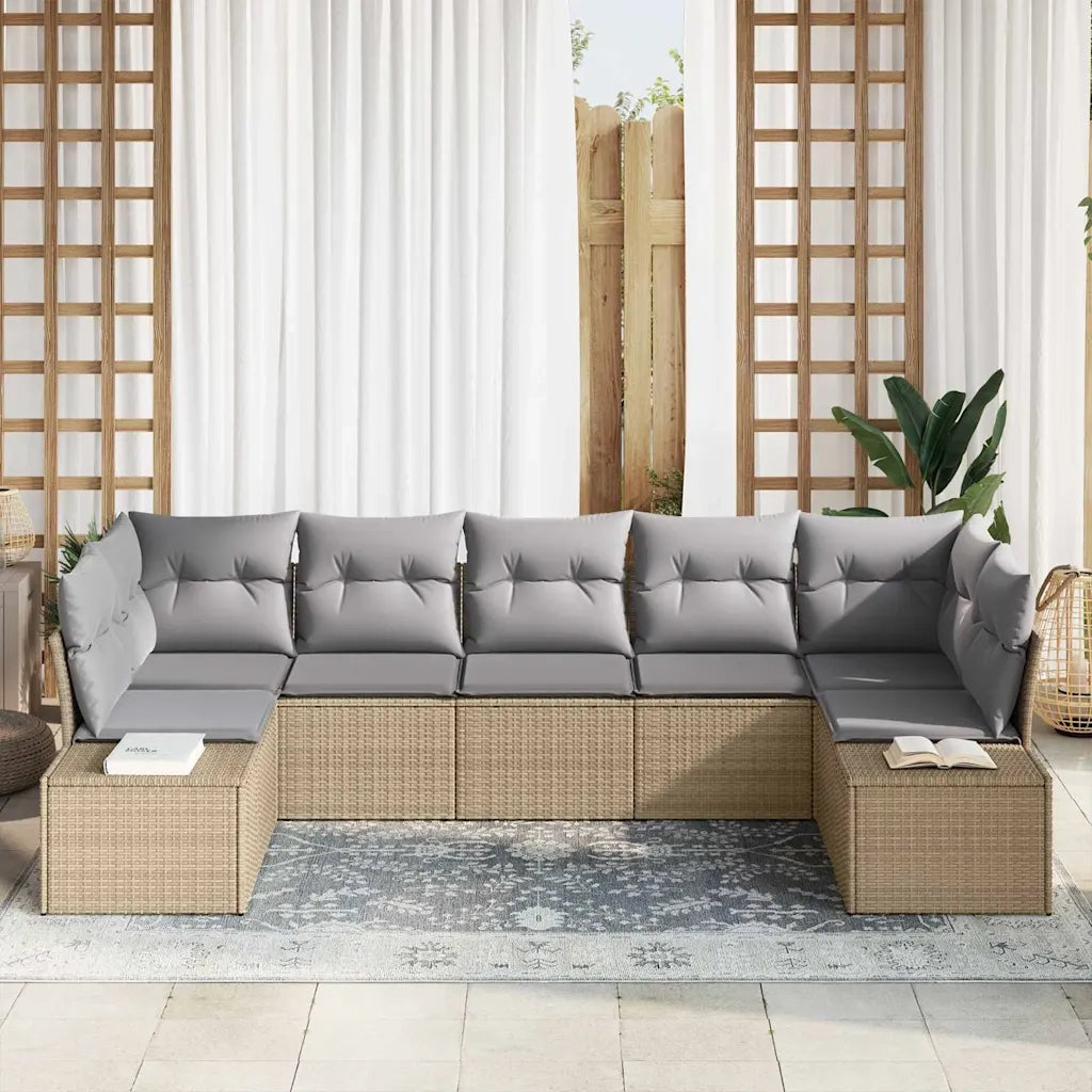 Set Divano da Giardino con cuscino 7 pcs Beige polyrattan 3347210