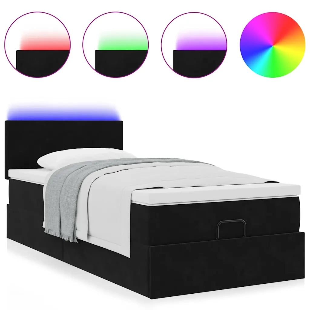 Pouf Letto con Materasso e LED Nero 80x200cm in Velluto