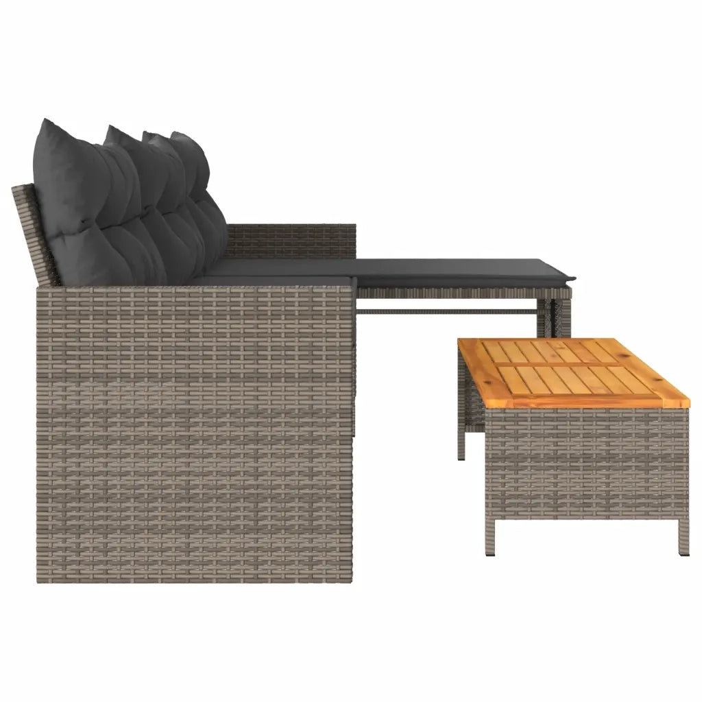Divano da Giardino con Tavolo e Cuscini a L Grigio Polyrattan 365582