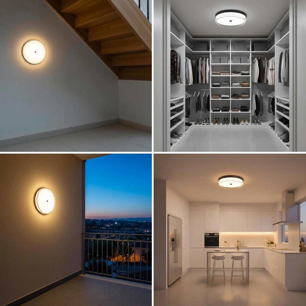Plafoniera Tonda LED 18W CCT 3 Temperature IP40 Lampada Nera Circolare Moderna Luce Soffitto Parete Bagno Ufficio 23cm