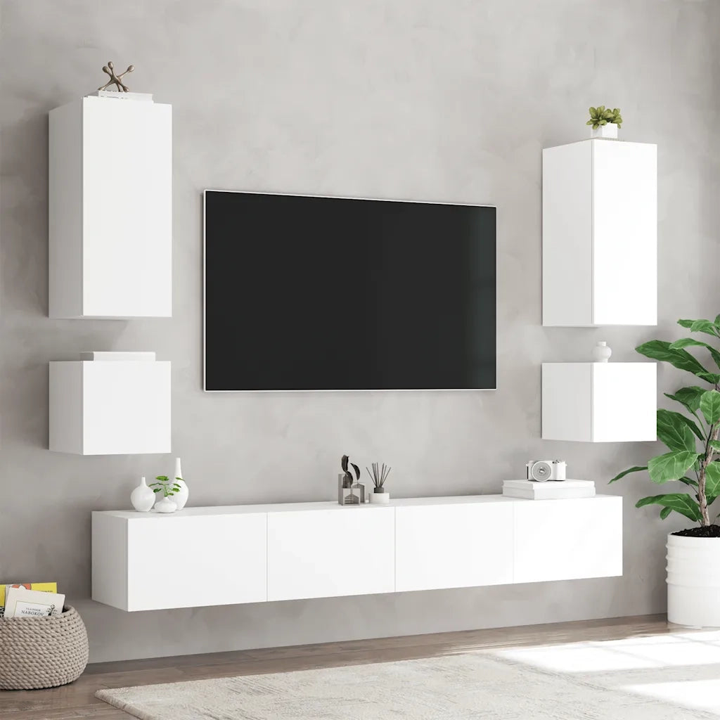 Mobile TV a Parete | Armadietto TV | Mobile Porta TV con Luci LED Bianco 40,5x35x40 cm