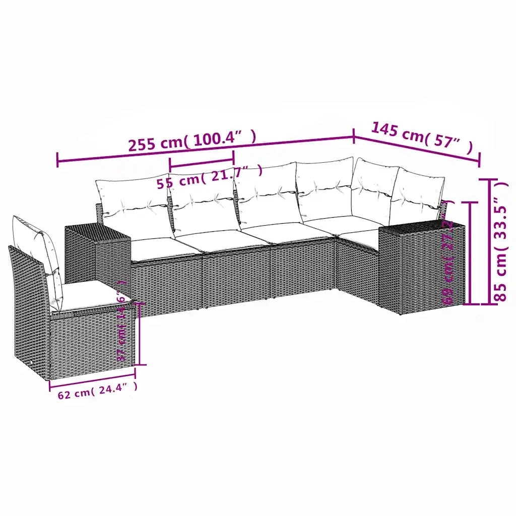 Set Divano da Giardino 6 pz con Cuscini Marrone in Polyrattan 3222632