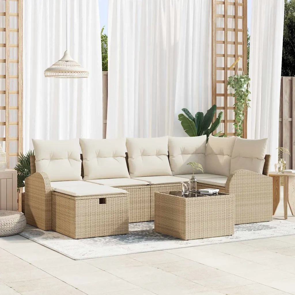 Set di divani con cuscino 7 pcs Beige e Crema polyrattan 3359090