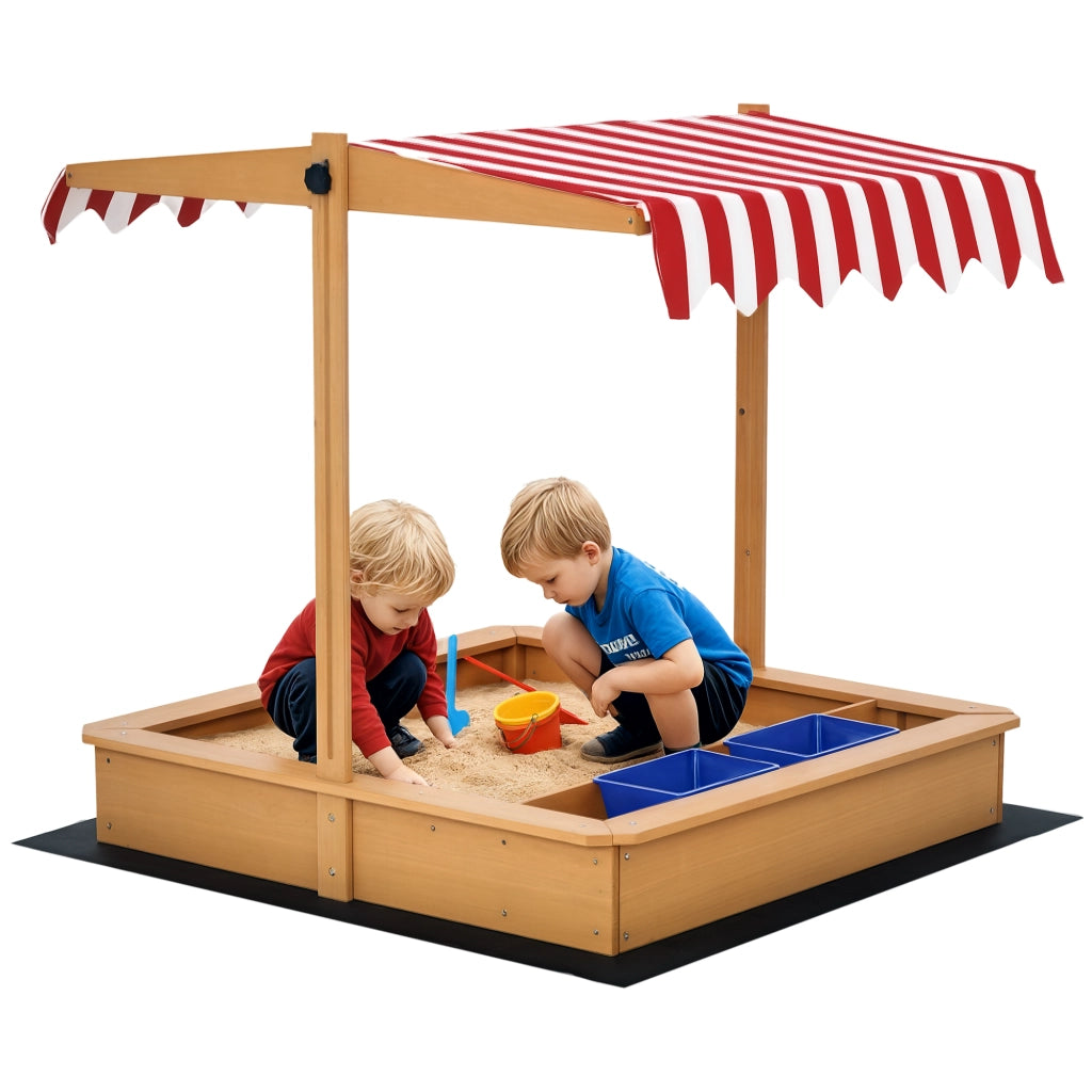 Sandbox con Copertura Regolabile ¨C Minimal ¨C Legno 107.5x107.5 cm