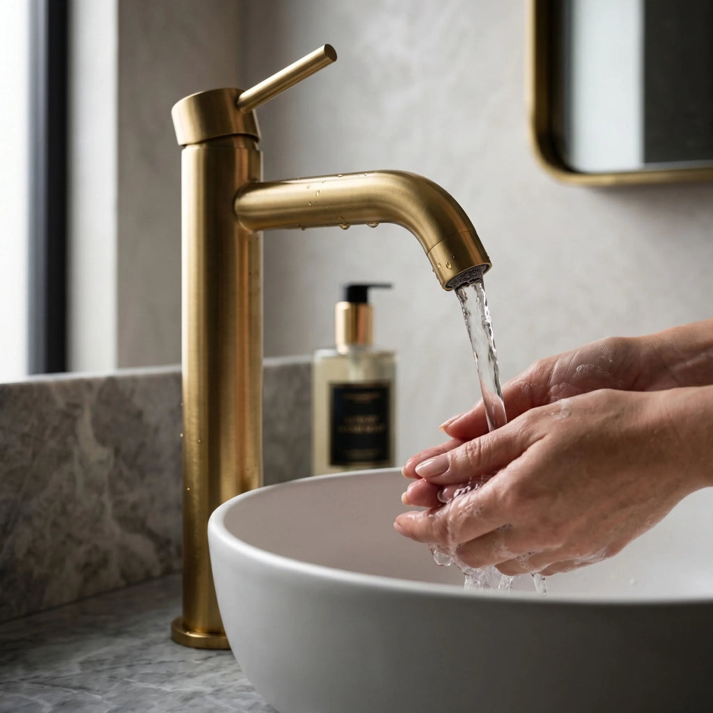 Rubinetto lavabo alto da appoggio miscelatore bagno oro VERTI