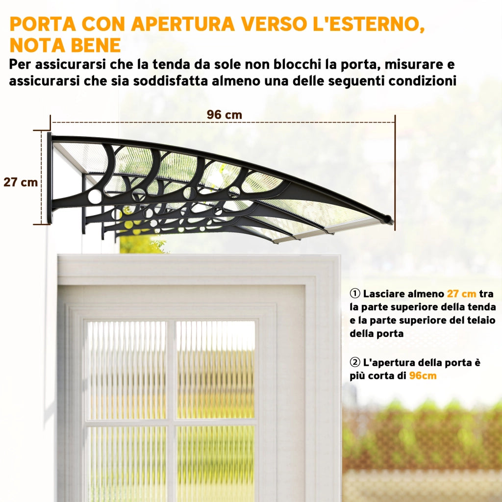 Tettoia Moderna in Policarbonato ¨C Xylo ¨C 303x96x27 cm Nero Trasparente