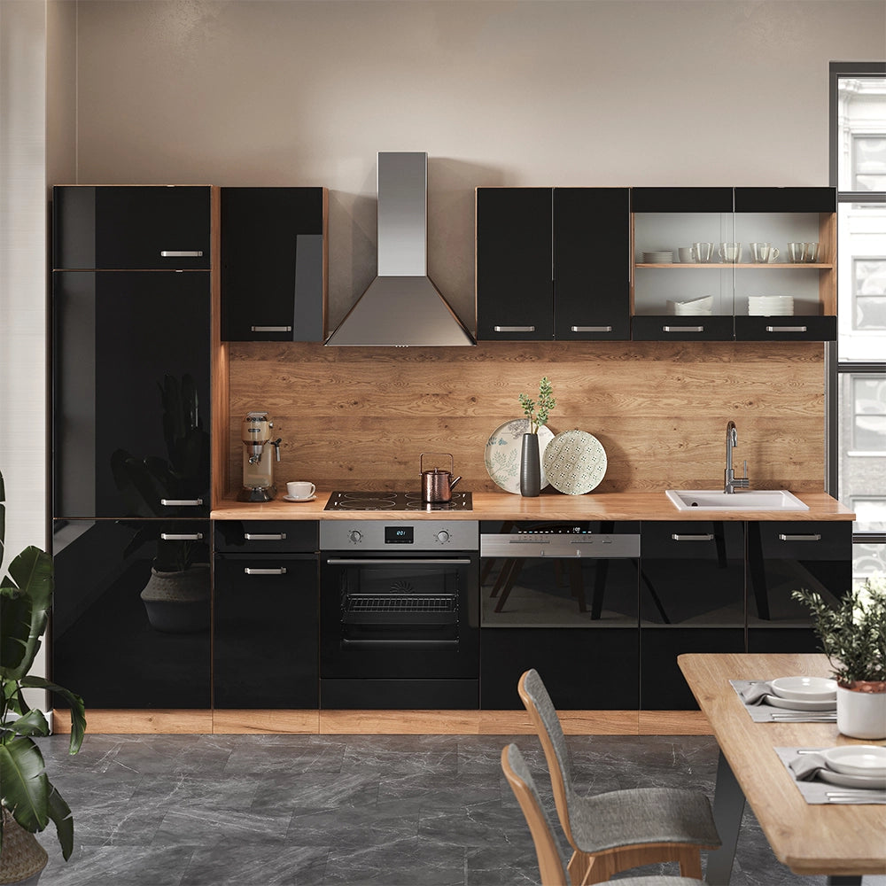 Vicco Cucina componibile Rovere nero/oro lucido 300 cm , PL Marmo