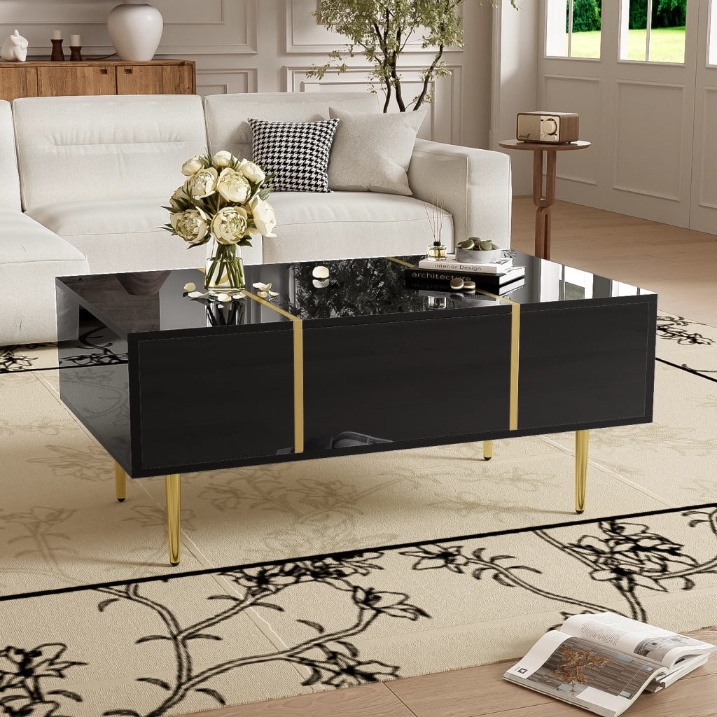 Tavolino moderno - Zephmum- Nero lucido con 2 cassetti