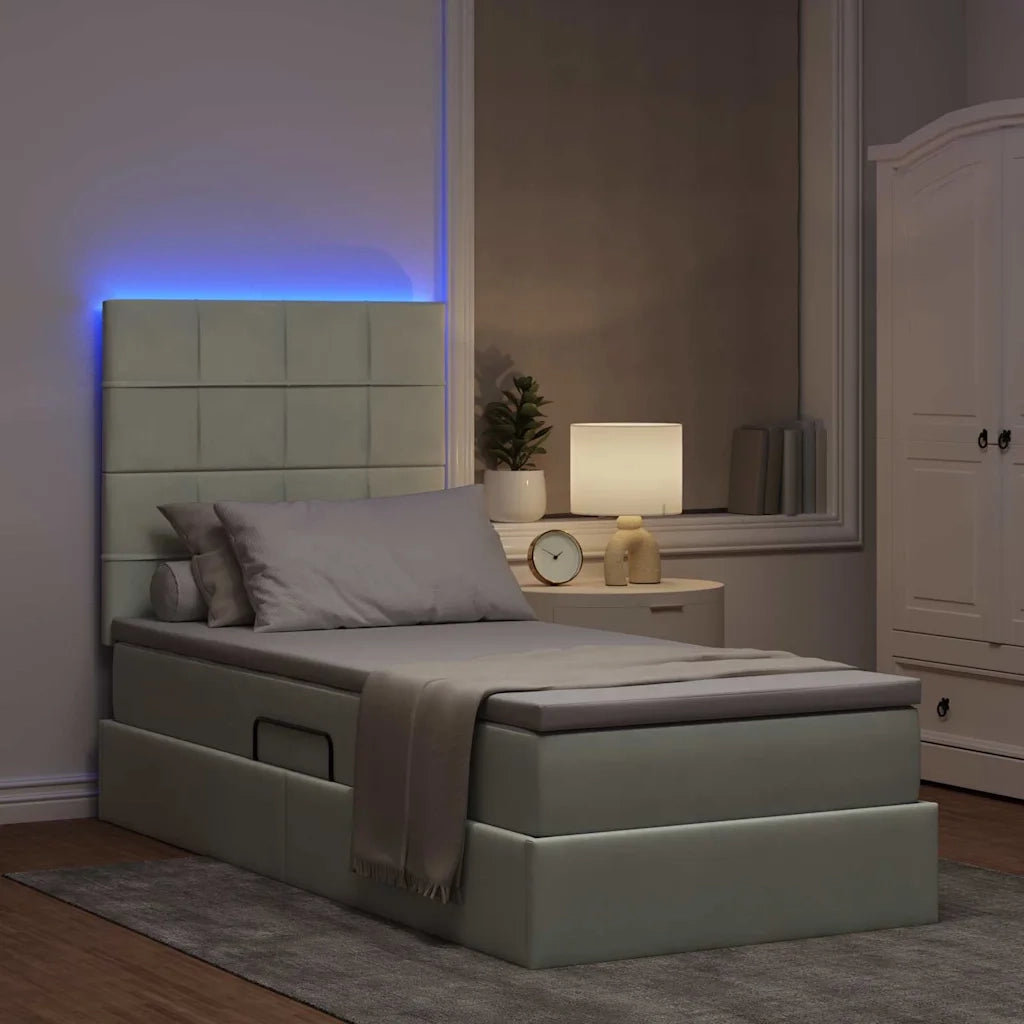 Letto con contenitore e LED Grigio chiaro 100 x 200 cm Velluto