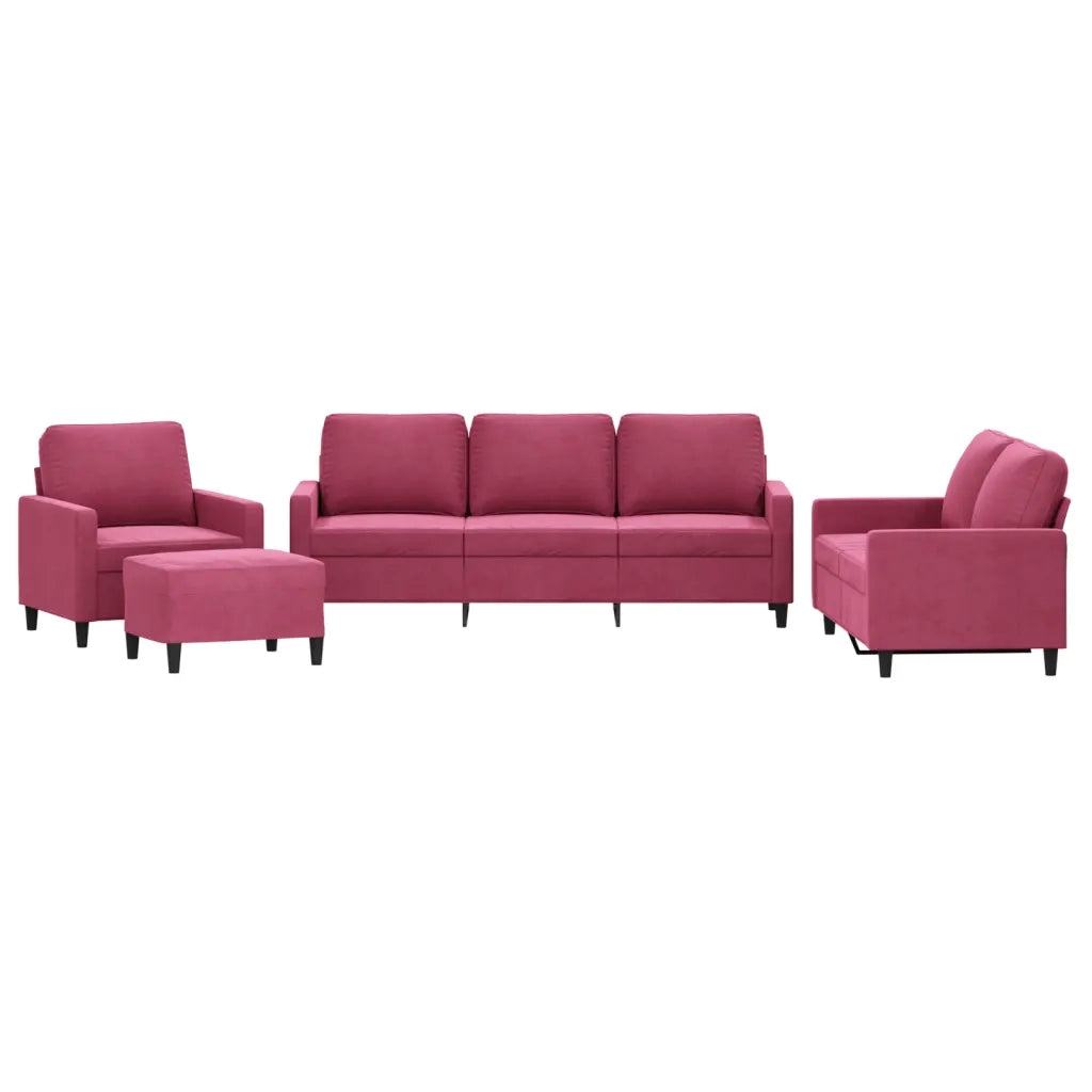 Set di Divani 4 pz con Cuscini Rosso Vino in Velluto 3201490