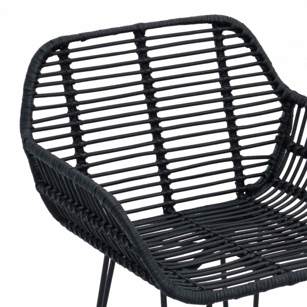 Sedia da Bar 2 pcs Nero 55 x 52 x 92 cm Rattan e Ferro 42011554