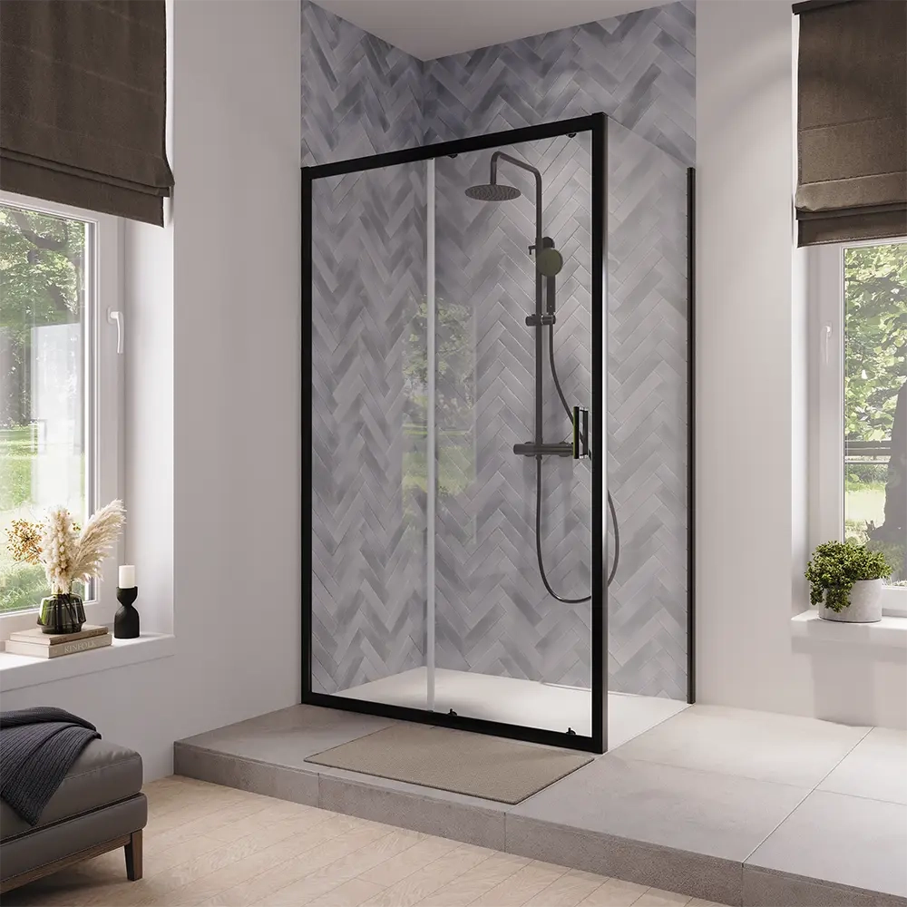 Box doccia 70x100 cm scorrevole vetro 6mm trasparente profili nero opaco | Lipari