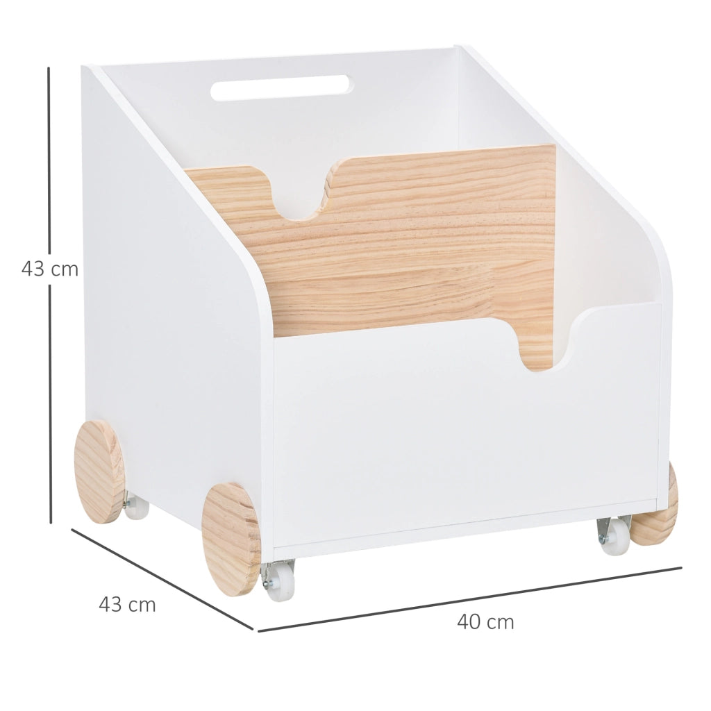 Libreria Bambini per Giocattoli 2 Scomparti con Ruote ¨C Minimal ¨C 40x43x43 cm Bianco e Naturale