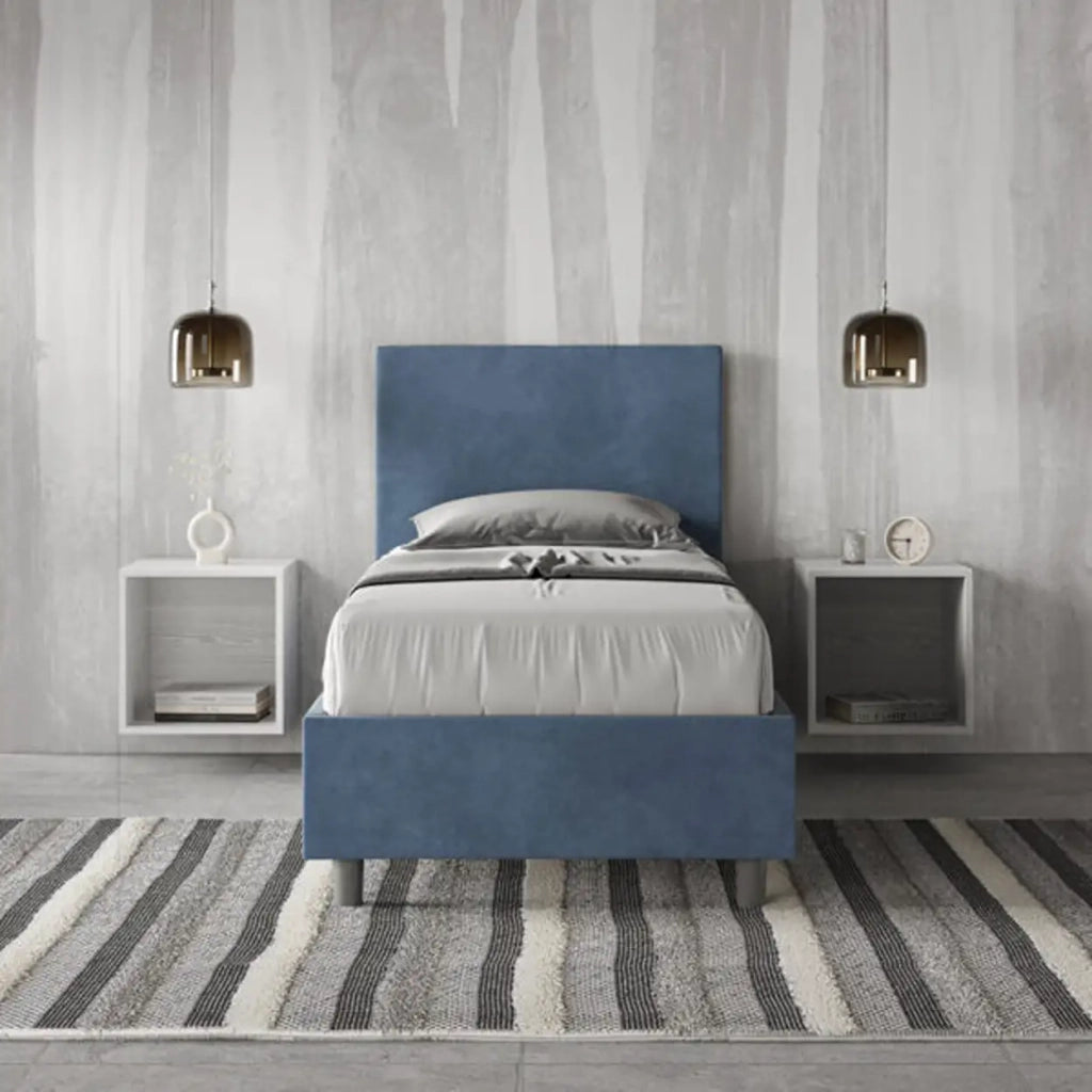 Letto singolo senza rete imbottito 80x210 microfibra blu Adele