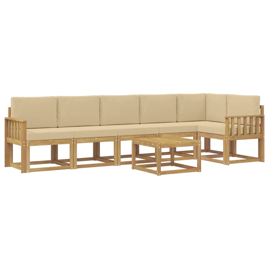 Set di divani da esterno 7 pz Bianco e Beige Poliestere 3387732