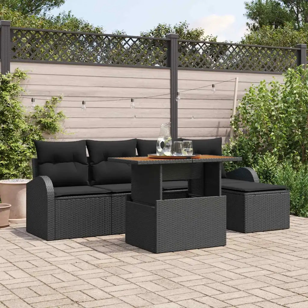 Set Divano da Giardino con cuscino 6 pcs Nero 3349575