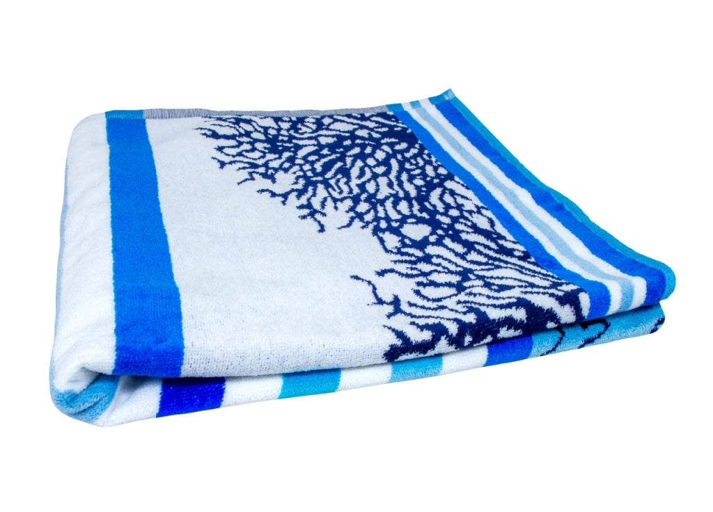 Telo Mare Jacquard Spugna Asciugamano Spiaggia Disegno Queensland - Telo Mare - Blu-Azzurro