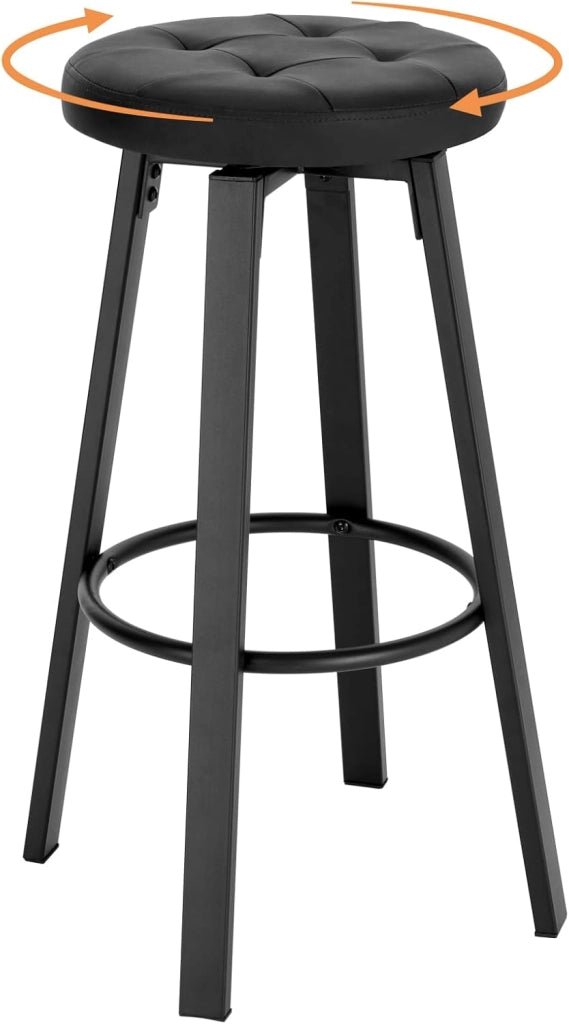 1 Sgabello da Bar con 4 Gambe e Poggiapiedi, Sedia Alta da Cucina in Metallo e PU, con Seduta Rotonda Φ 35,5cm, Carico di 120kg, Antracite, BH330an-1