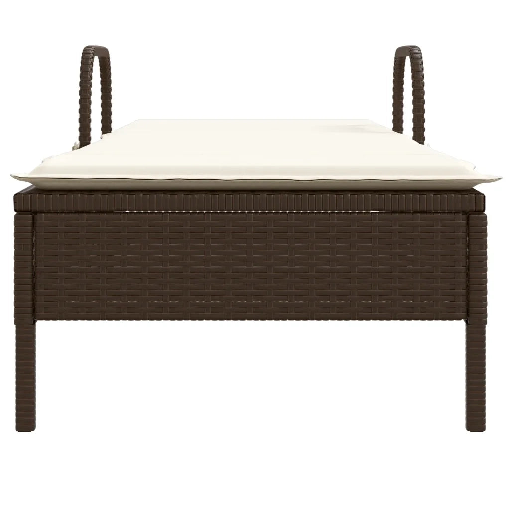 Lettino Prendisole con Ruote e Cuscino in Polyrattan Marrone 368309