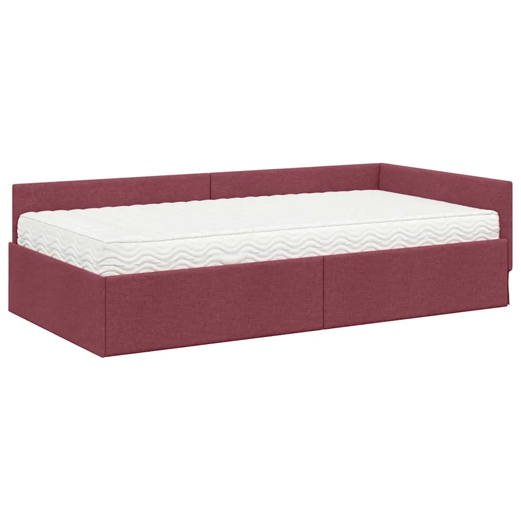 Struttura Letto Angolare con Materasso 2 pcs Rosso Tessuto