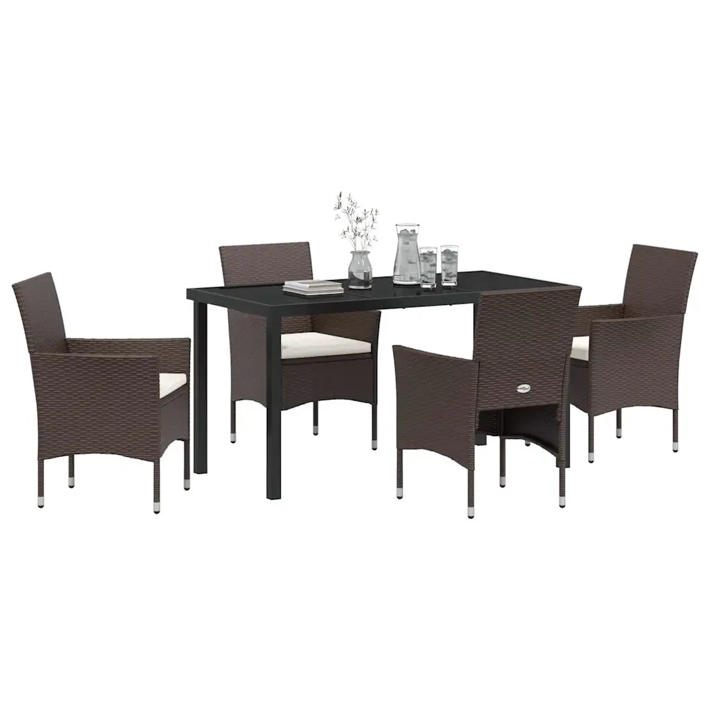 Set da Pranzo per Giardino con cuscino 5 pcs Marrone polyrattan 3379746
